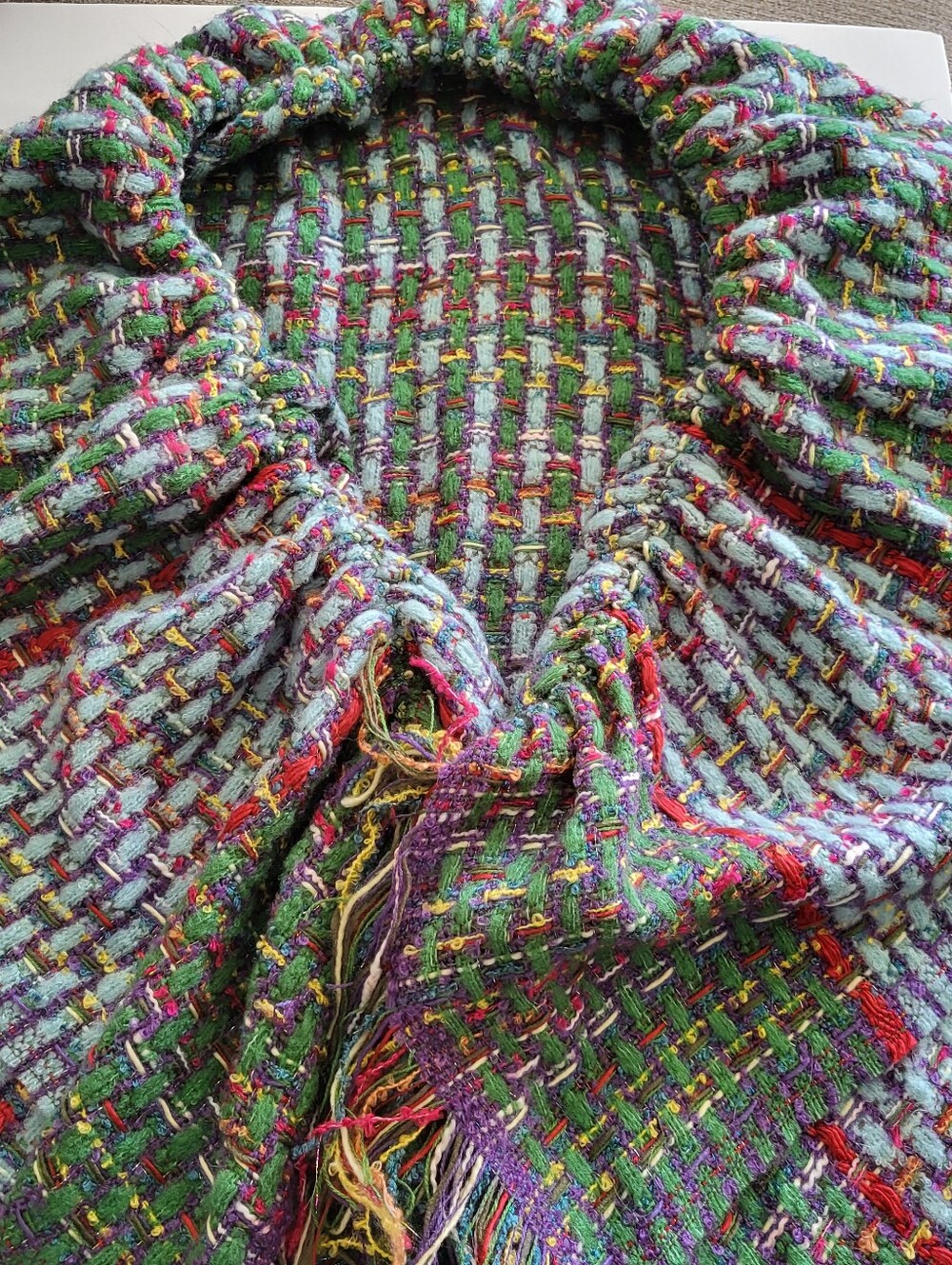 Anthropologie Multicolor Bouclé Knit Wrap- Green, Purple, Red, Blue